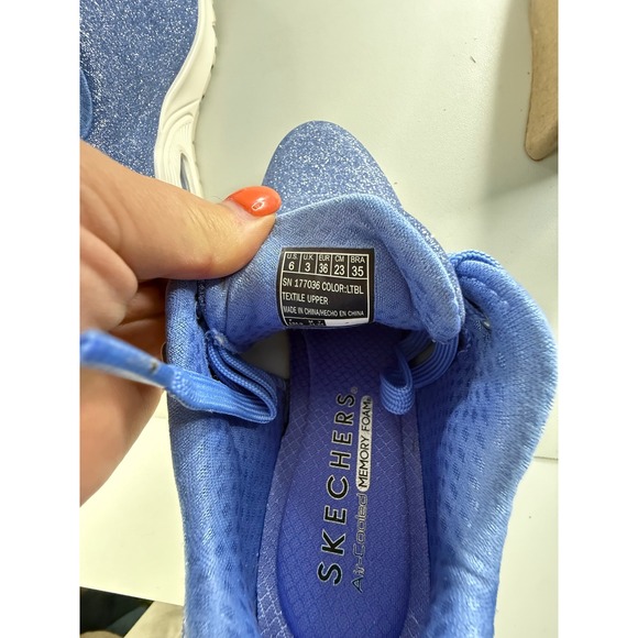 Skechers Uno Lite Womens Blue Glitter Air Cooled Memory Foam Sneakers Size 6 NEW - Picture 5 of 8